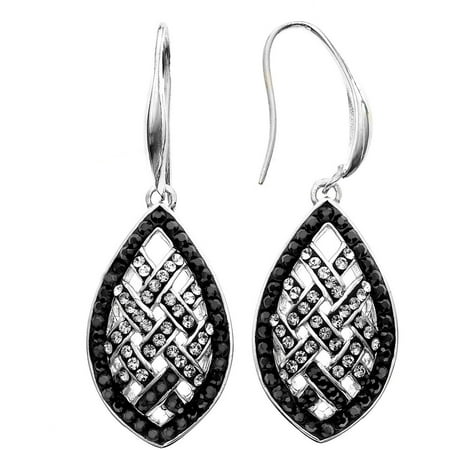 5th & Main Rhodium-Plated Sterling Silver Elliptical Clear to Black Swarovski Weave with Black Pave Trim Crystal Earrings