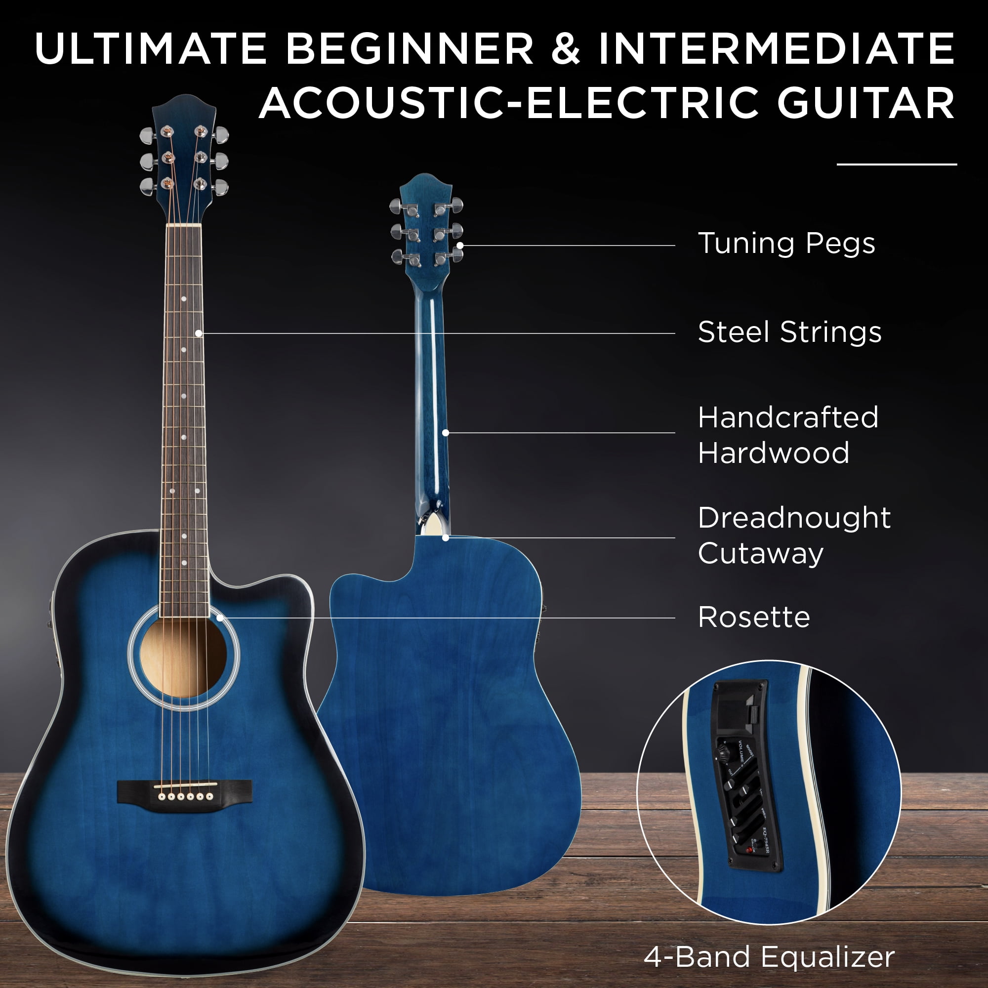 Best Choice Products Beginner Acoustic Electric Guitar Starter Set 41in w/ All Wood Cutaway Design, Case - Blue