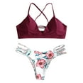 thumbnail image 3 of QLEICOM Womens Swimsuits Tummy Control Plus Size Swimsuit Coverup W Bikini Cut Flower Two Piece Swimsuit Pushups Swimwear Beachwear Wine L, 3 of 7