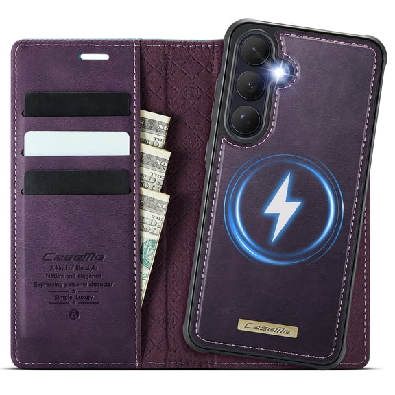 Dteck for Samsung Galaxy S25 FE Detachable Wallet Case with Card Holder, 2 in 1 PU Leather Flip Folio with RFID Blocking Stand Shockproof Phone Cover,Purple