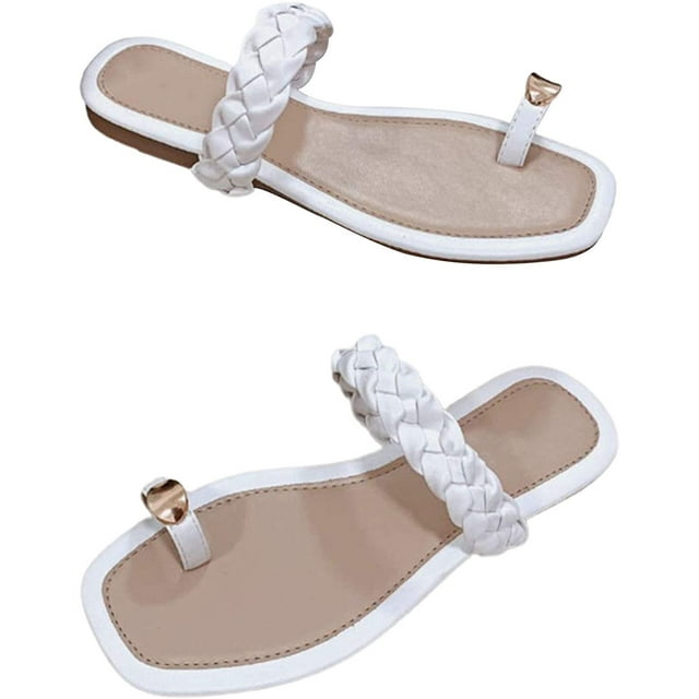 Pantoufles, Femmes Été Casual Plage Slipon Plat Plage Robe de Mariée Tresse Sandales Marche Curseurs Chaussures