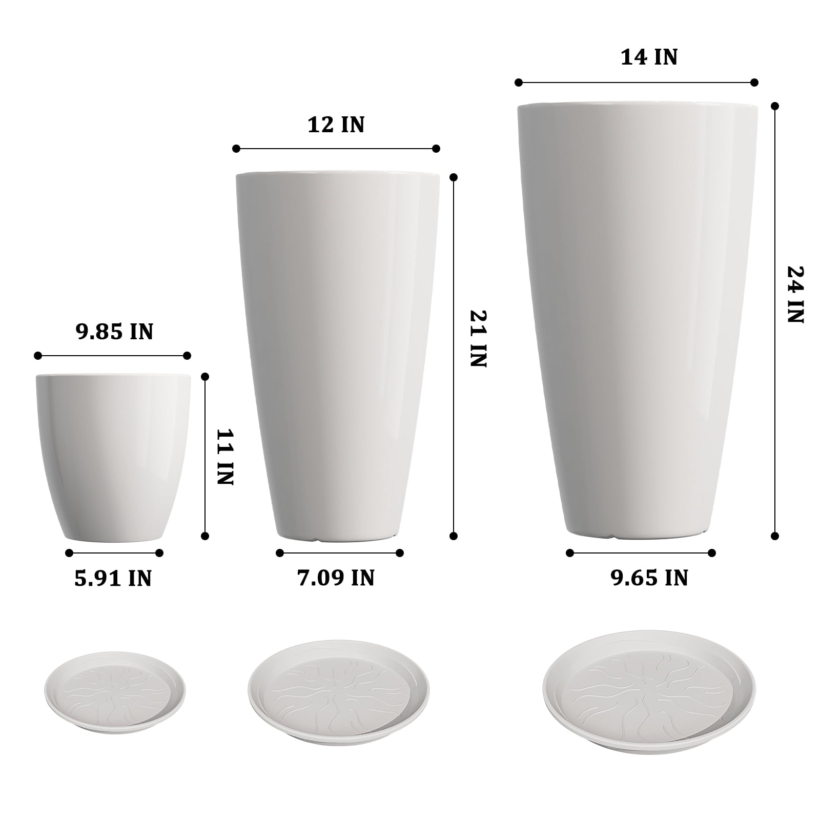 24,21,10 inch Large Planter for Indoor & Outdoor Plants, Set of 3, Sturdy Plant Flower Pots Modern Decor for Front Porch Patio,White