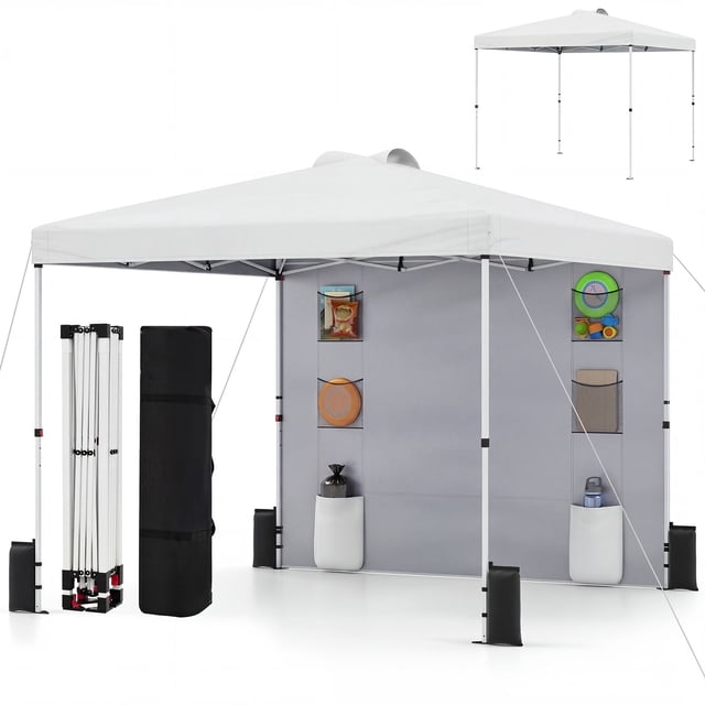 Costway Pop up Canopy Tent with Sidewall, 6 Pockets, Instant Setup Commercial Gazebo White