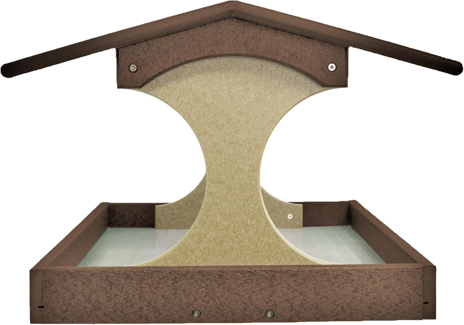 DutchCrafters Amish USA Made Poly Extra Large Fly Through Bird Feeder Post Mount for 4" x 4", Covered Bird Feeder Open Platform Seed Tray for Outdoor, Outside (Tudor Brown & Weatherwood)