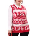 thumbnail image 4 of Unique Bargains Juniors' Plus Size Houndstooth Vest V Neck Loose Knitted Sweaters 2X Red, 4 of 6