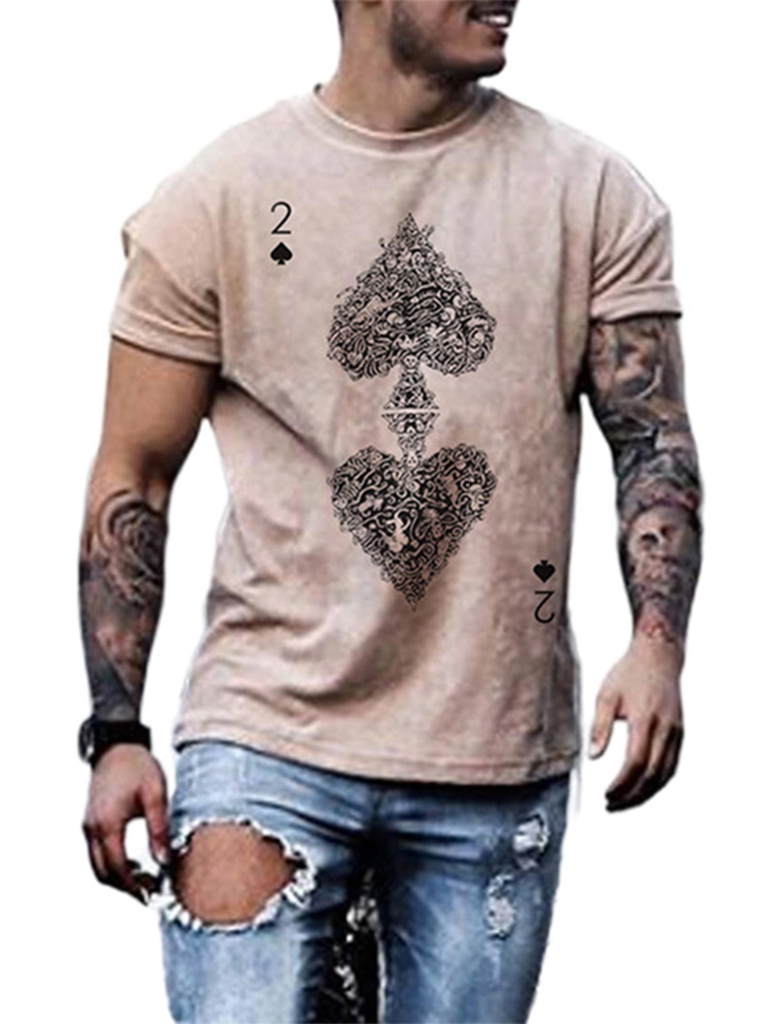 Men's Short Sleeve Poker Printed T-Shirt  Playing Card Sport Muscle Casual Tops