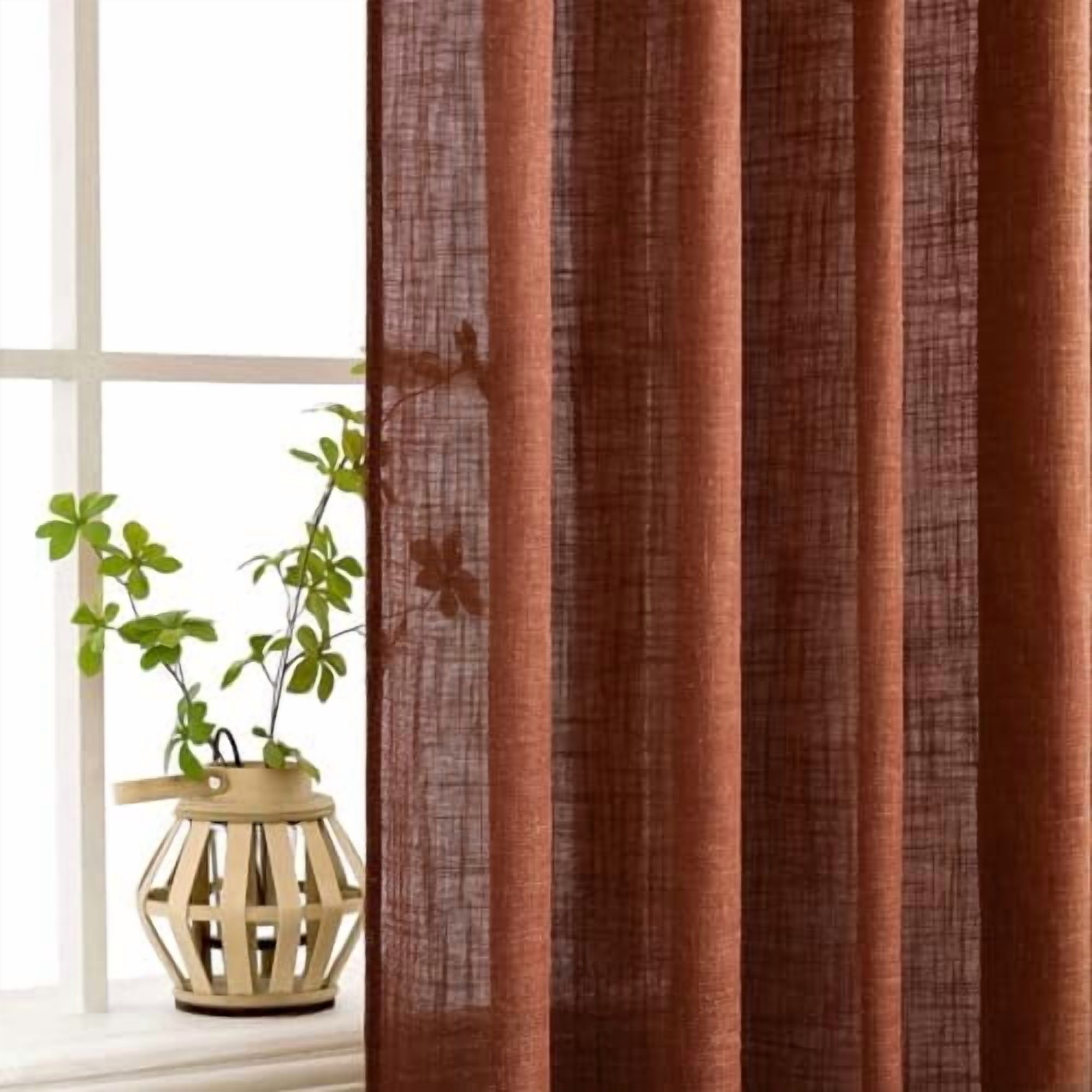 Burnt Orange Linen Curtains 84 Inch Length 2 Panels for Bedroom Living Room, Soft Thick Linen Textured Window Drapes Semi Sheer Light Filtering Back Tab Rod Pocket Burlap Look Fall Decorations