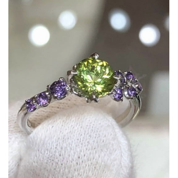 amethyst and peridot ring, birthstone ring, february and august birthstone, february birthstone, august birthstone