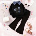 thumbnail image 2 of Toddler Girl Clothes Baby 24 Months 2T 3T 4T 5T 6T 7T Fall Winter Crew Neck Long Sleeve Dress Top Bell-bottomed 2-piece Set Outfits Set Black Size 4-5 Years, 2 of 9