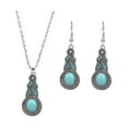 thumbnail image 5 of Yesbay 2 Pcs/Set Ethnic Style Faux Turquoise Necklace Earrings Set Women Shining Rhinestones Inlaid Pendant Necklace Hook Earrings Jewelry Set, 5 of 8