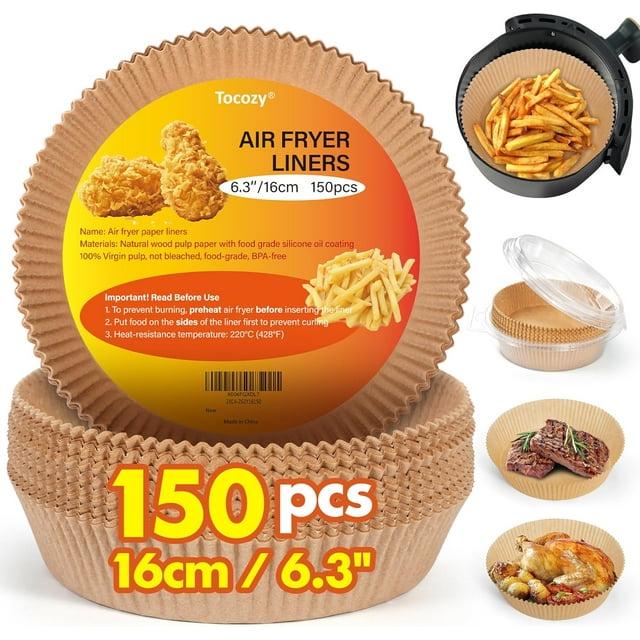 Tocozy Doublures pour Friteuse à Air Chaud, 150 Pcs de Doublures en Papier Parchemin Non Blanchi 6,3 Pouces Rond, Qualité Alimentaire, Antiadhésif et Résistant à l'Huile Doublures pour Friteuse à Air pour Ninja AF101C AF100C Panier Rond pour Friteuse à Air