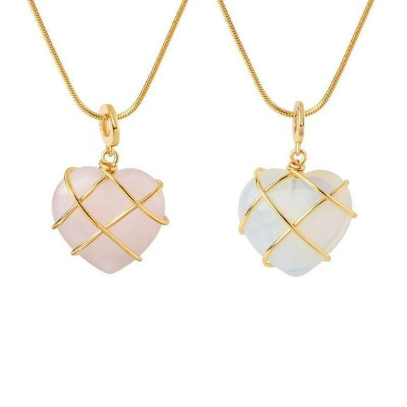 2 Pcs Birth Stone Heart Necklace Diamond Castle Necklaces Heart Pendant Jewelry