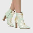 thumbnail image 4 of FSJ Women Cute Pointed Closed Toe Daisy Ankle Boots Chunky High Heel Side Zipper Flower Wedding Booties Bridal Dress Shoes Size 5 Light Green, 4 of 4