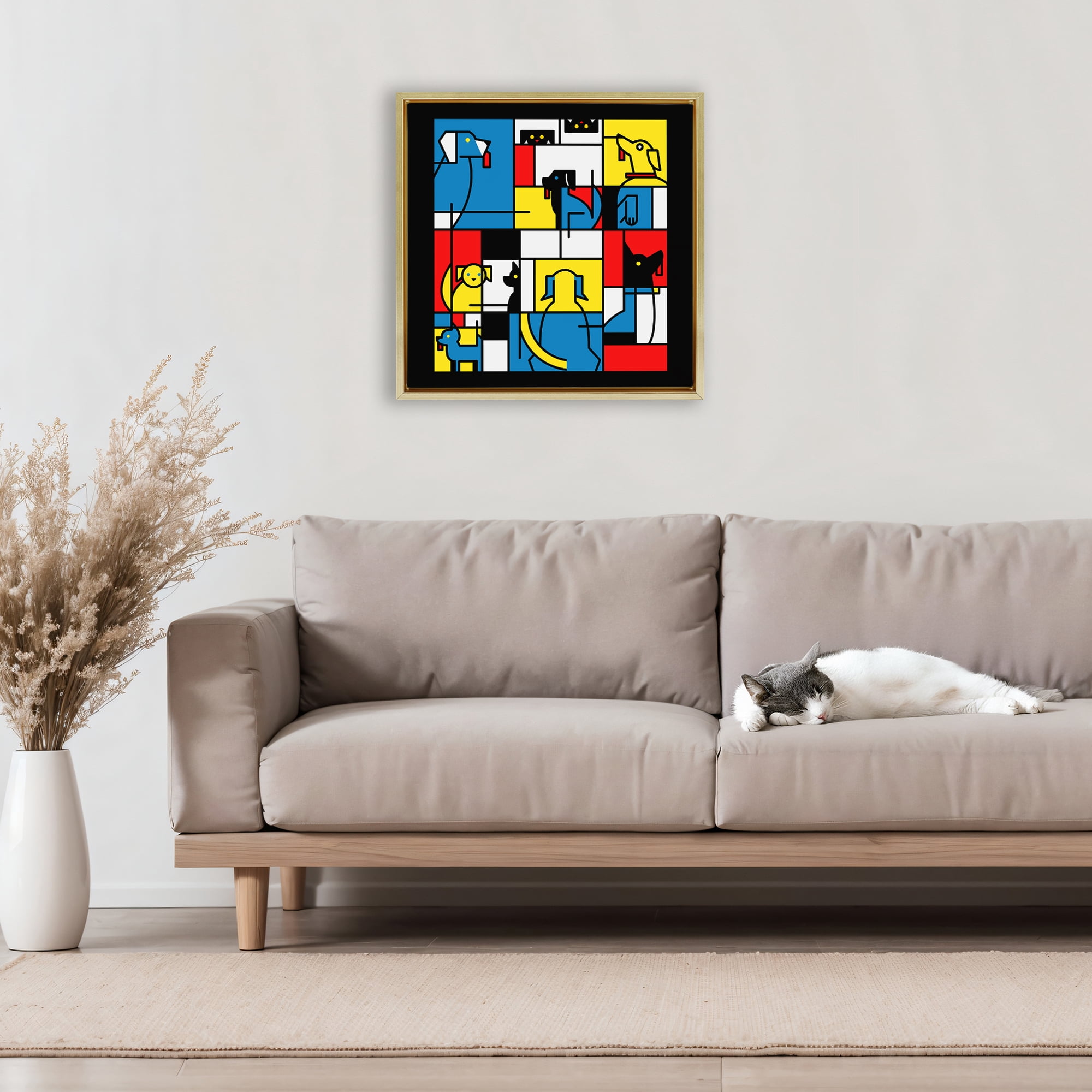 Stupell Industries Color Block Dogs Abstract Gold Framed Floater Canvas Wall Art, design by Tobe Fonseca