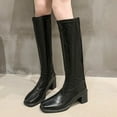 thumbnail image 2 of Xfvqtps Womens Knee High Boots Square Toe Slip on Boots Winter Fashion Block Heel Boots with Back Zipper Faux Leather Stretchable Tall Boots for Women Black, 2 of 9