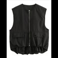 thumbnail image 2 of Chaleco Informal con Cremallera para Mujer, Estilo Cargo, Extragrande, con Dobladillo Fruncido, Sin Mangas, Chaquetas y Tops. Negro XL, 2 of 7