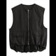 thumbnail image 2 of Chaleco Informal con Cremallera para Mujer, Estilo Cargo, Extragrande, con Dobladillo Fruncido, Sin Mangas, Chaquetas y Tops. Negro L, 2 of 7