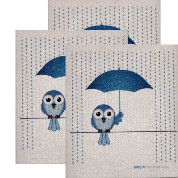 Swedish Dishcloths Bluebirds in Rain Set Of 3 Cloths | ECO Friendly Sponge Cloth | Paper Towel Replacement