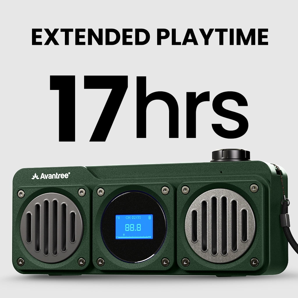 Avantree Boombyte - Portable Digital FM Radio & Bluetooth Speaker with Superb Stereo Sound, Metal Finish, Long Rechargeable Playtime, and Support for Micro SD Card & USB Audio Input - Green