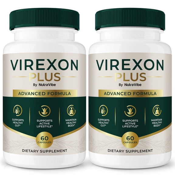 (2 Pack) Virexon Plus – Natural Daily Pill Formula Designed to align with Fitness Goals, Support active Lifestyle & Body Balance | Just 2 Easy-to-Swallow Pills Daily (120 Capsules)