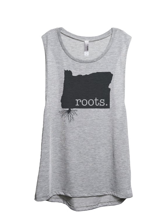 Home Roots State Oregon OR Women's Sleeveless Muscle Tank Top Sport Grey Medium