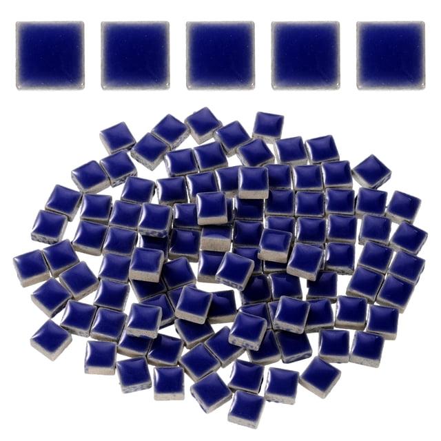 205 piezas de azulejos de cerámica cuadrada, azulejos de mosaico manchados a granel para manualidades de arte (200 g, azul profundo)