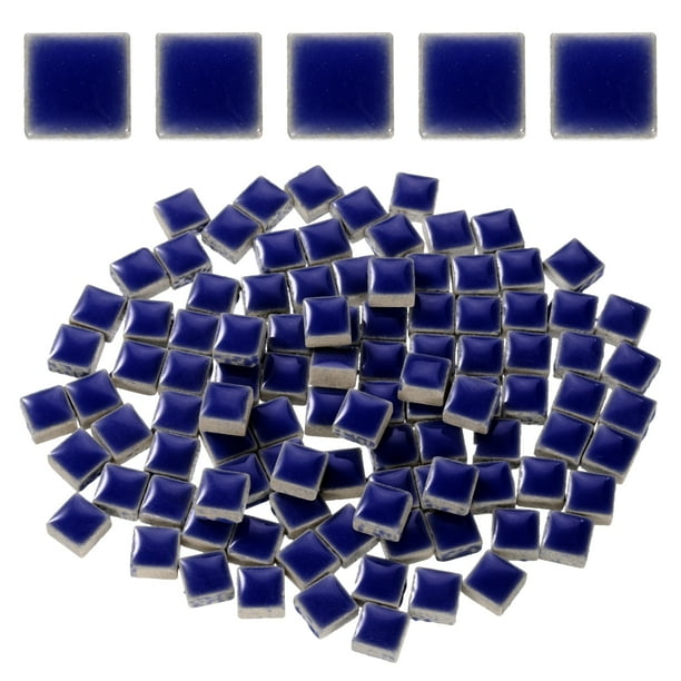 205 piezas de azulejos de cerámica cuadrada, azulejos de mosaico manchados a granel para manualidades de arte (200 g, azul profundo)