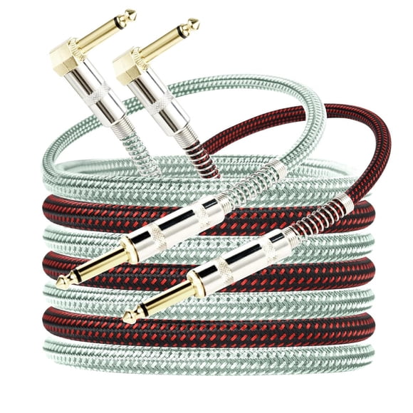 Cable de Guitarra OTraki Negro en Ángulo Recto de 10 Pies, Paquete de 2 Uds.