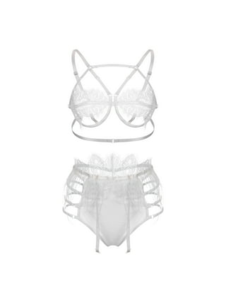 adviicd Wedding Lingerie For Bride Women's Fishnet Cut Out 2 Piece Lingerie  Set with Garter Belt Bra and Panty Set Pink 2XL 