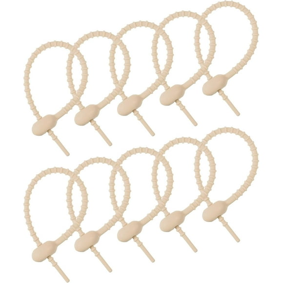 ERDS-20 Pack Reusable Zip Ties 7 Inch Silicone Ties Cable Ties Straps Silicone Twist Ties for Home Office Kitchen Beige