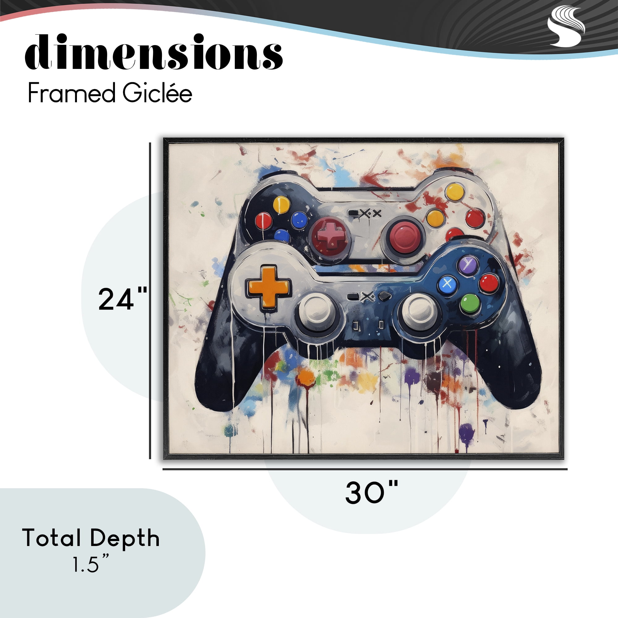 Stupell Industries Joystick Journeys Controller Duo Black Framed Giclee Art, design by Lazar Studio