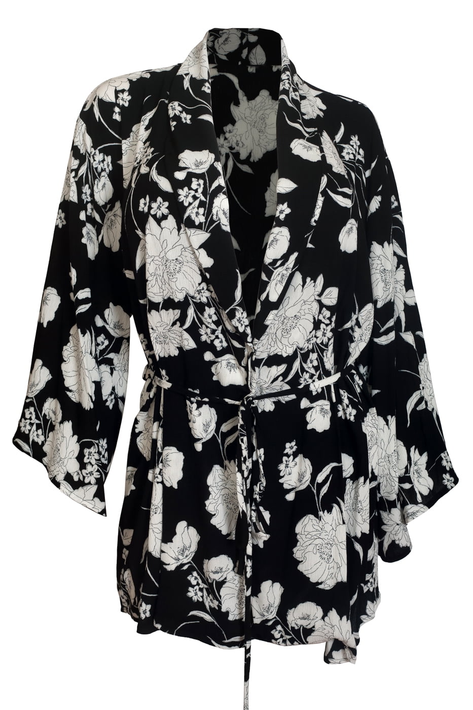 plus size black floral kimono