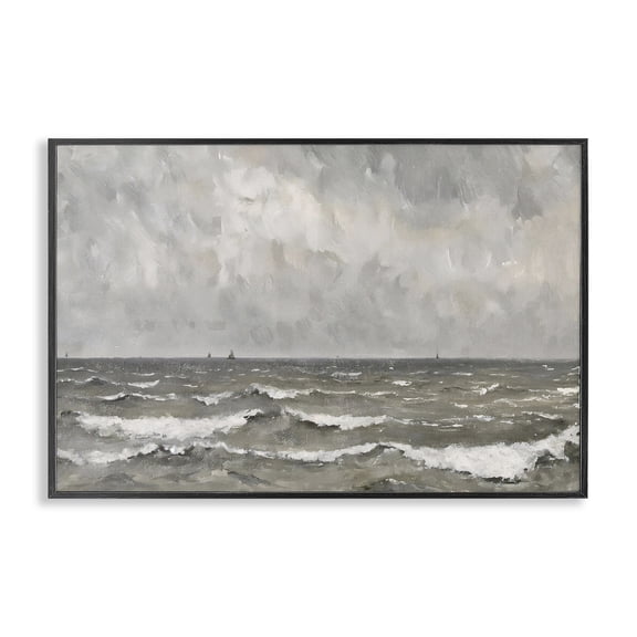Stupell Industries Coastal Stormy Ripples at Sea Black Framed Giclee Art, 18 x 12, by Jacky Ngan