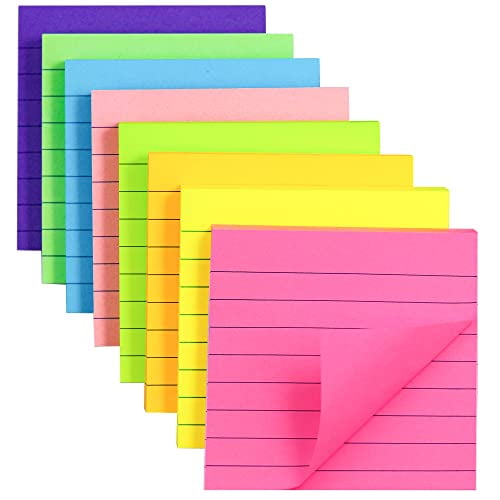 (8 Pack) Lined Sticky Notes Post, 8 Colors Self Sticky Notes Pad Its