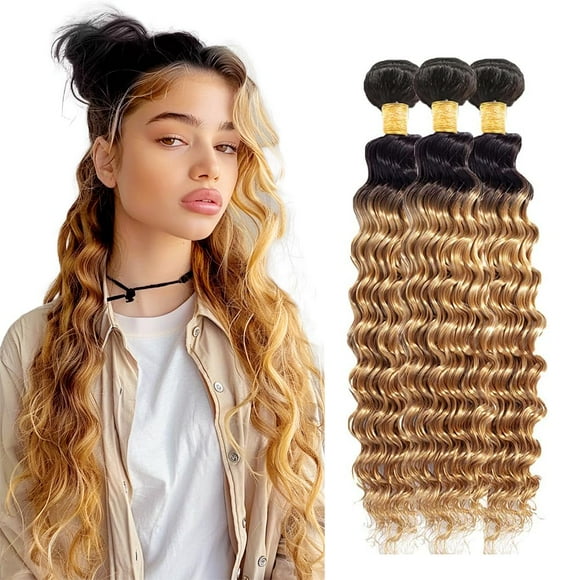 Hair Bundles Biliisyff Ombre Honey Blonde Deep Wave 8A 18-22