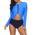 thumbnail image 3 of Women's High Rise One Piece Swimsuit Color Blocked Rashguard Long Sleeve Swimwear Upf 50+, 3 of 6