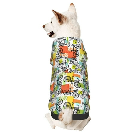Cauagu Retro Bike Pattern Winter Pet Hoodie Sweatshirts- Dog Hoodie Sweater with Leash Hole - Cute Dog Hoodie - Pet Clothes Puppy Cat Custume -X-Large