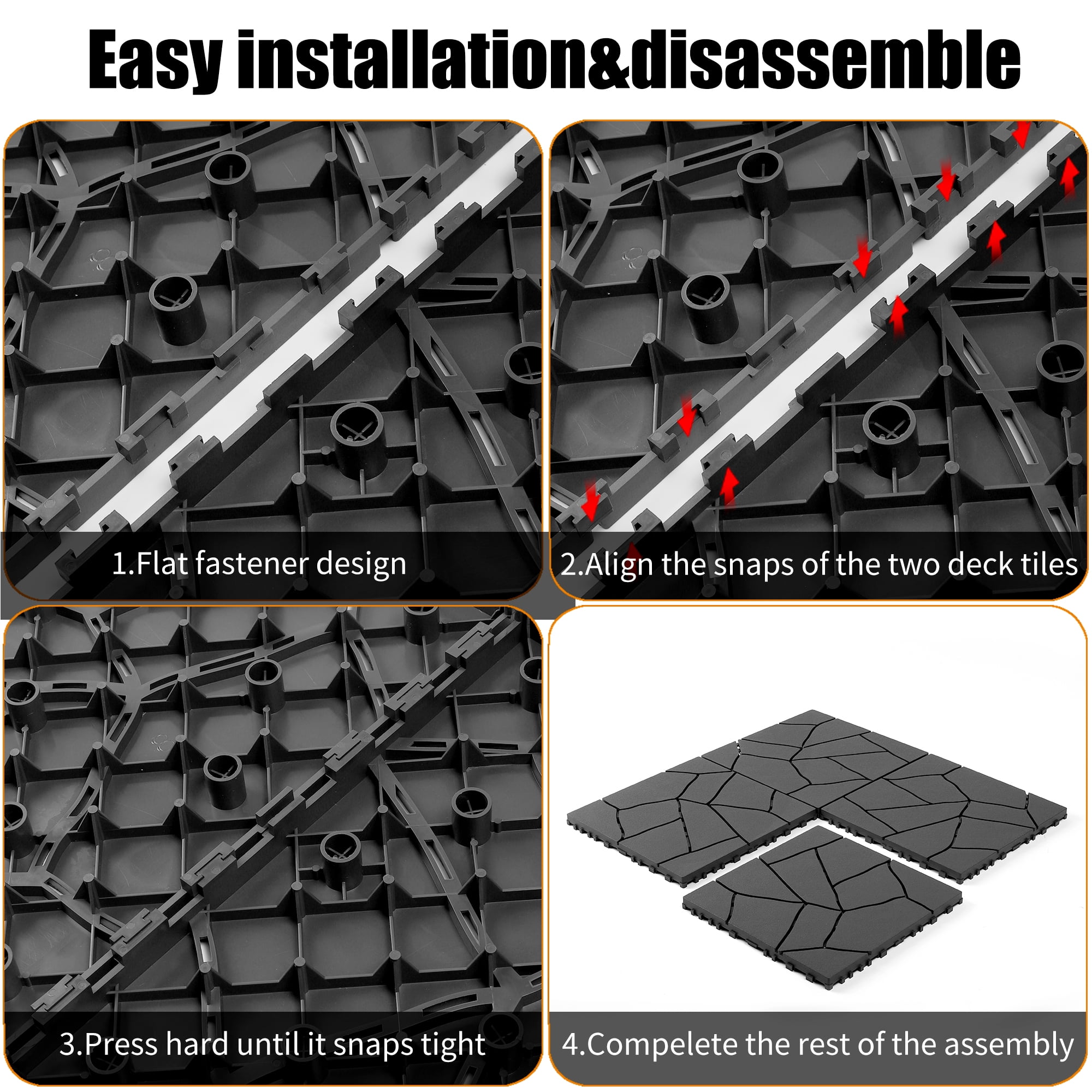 Interlocking Deck Tiles 12x12 Inch Outdoor Flooring, Waterproof PP Patio Floor Tiles DIY