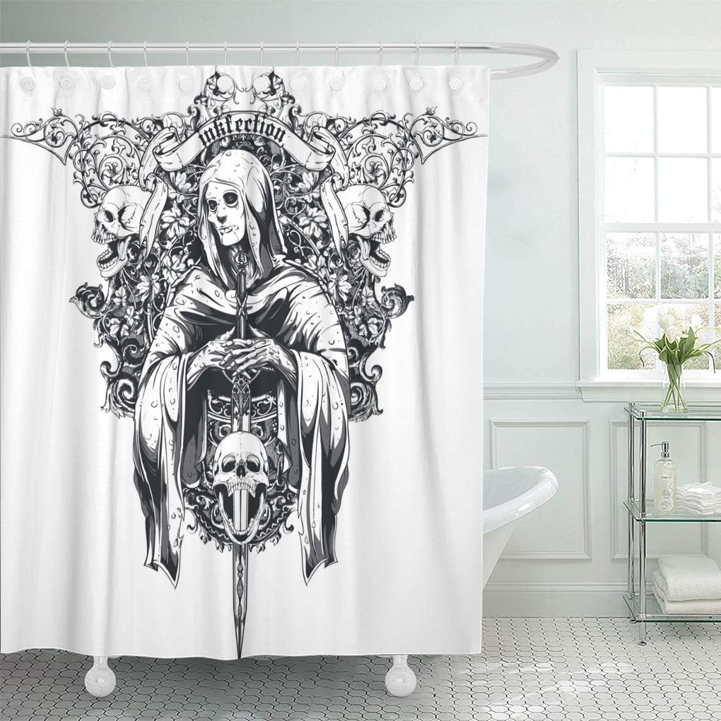 Yusdecor Skull Vector T Shirt Design Tattoo Art Death Rock Graphic Sword Bathroom Decor Bath Shower Curtain 66x72 Inch Walmart Canada