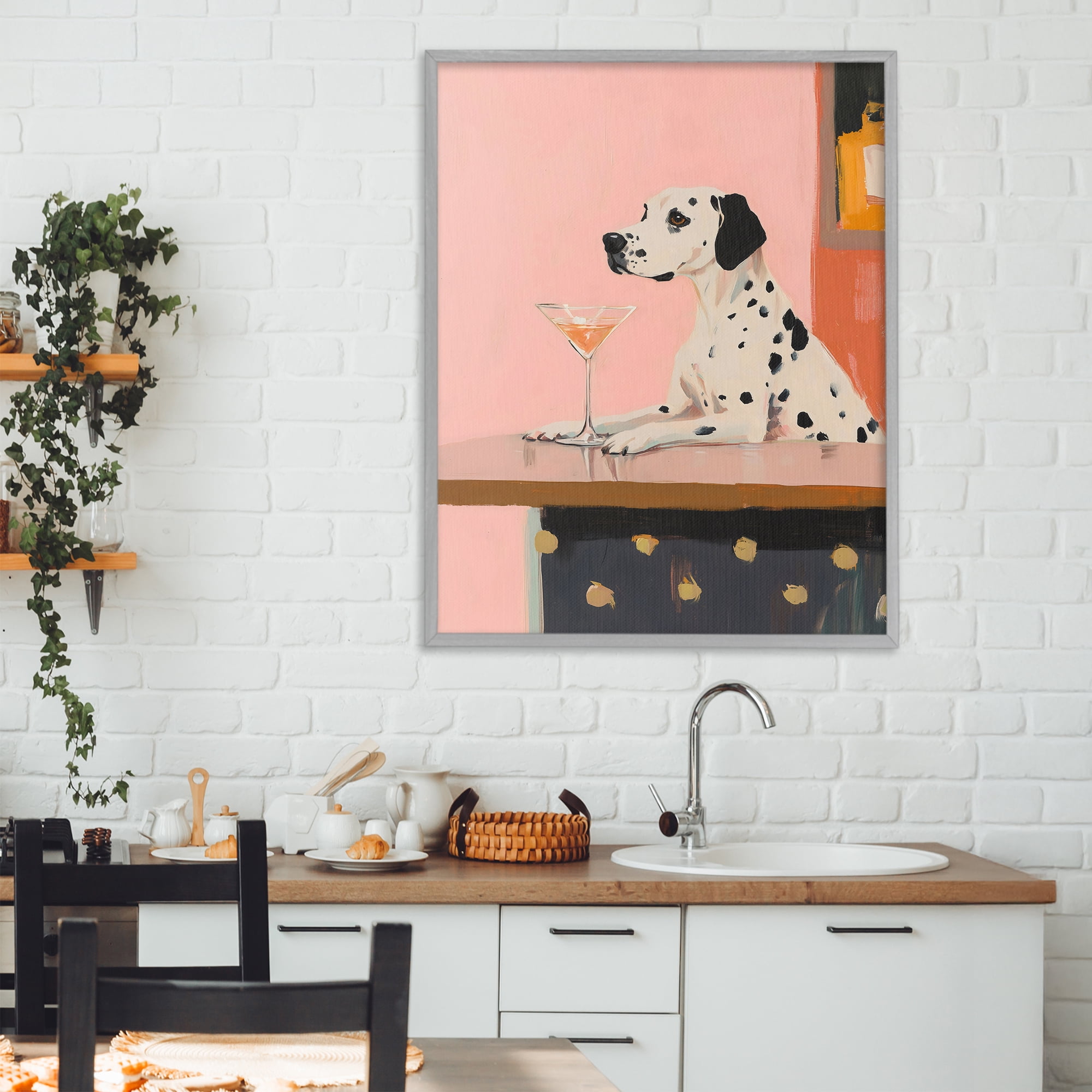 Stupell Industries Dalmatian at Cocktail Bar Gray Framed Giclee Art, design by The Prints Vibe
