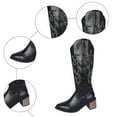 thumbnail image 4 of Wide Calf Knee High Cowboy Cowgirl Boots for Women Roman Casual Leather Pointed Stacked Mid Heel Western Riding Tall Boots Black Size 6, 4 of 7
