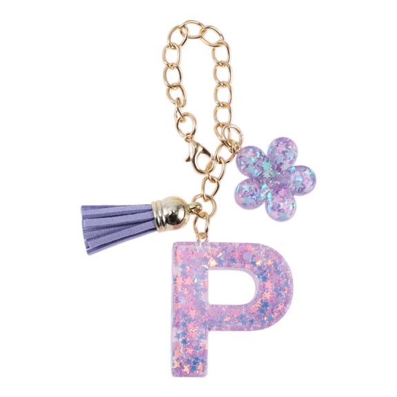 Unique Bargains 1 Pc Star Sequin Letter P Flower Tassel Pendant Water Cup Pendant Purple Metal Resin