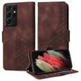 thumbnail image 2 of ELEHOLD For Samsung Galaxy S21 Ultra Leather Wallet Phone Case, Embossed Diamond Folio Flip Cover, Card Holder Cash Slot, Stand Support, Wrist Strap Lanyard -Coffee, 2 of 10