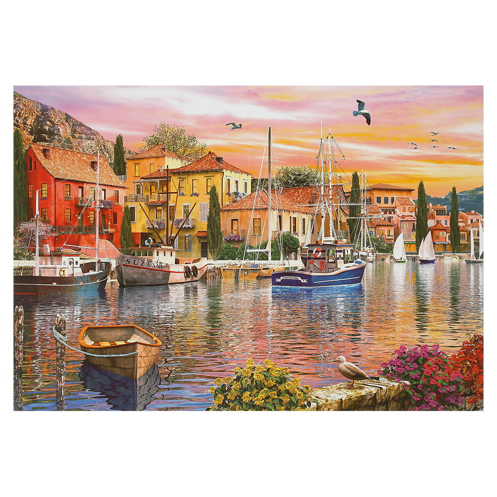 Jigsaw Puzzle 1000 Pieces Mediterranean Harbor Puzzle for Adults Teens Stress Relief Toys with 1000 Piece Puzzles for Family Game Gift Home Decor 