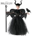 thumbnail image 2 of Vestido negro de maléfica para niños, disfraz de Halloween gótico de bruja oscura, vestido de tutú con capa de plumas, disfraz de hada de la Reina Malvada, 2 of 5