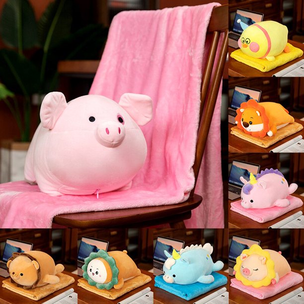 50cm Cartoon Animal Pillow Blanket Soft Stuffed Unicorn Duck Lion Pig Cushion Doll Office Nap Blanket Birthday Xmas For Girl zhangyuxiang LED