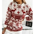 thumbnail image 5 of Women's Fashion Winter Christmas Knitted Long Sleeve Round-Neck Sweater for Fall and Winter, Cozy and Festive, Great as Christmas Sweaters for Women and Christmas Gifts,Red,Size XL, 5 of 9