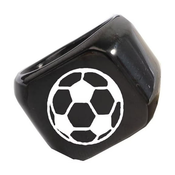 PAURO Men Women Stainless Steel Sports Balls Ring 18mm Football Soccer Pattern Polish Ring Outdoor Sport Jewelry Black Size 4
