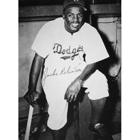 Jackie Robinson (1919-1972) Njohn Roosevelt Robinson Known As Jackie American Baseball Player Photograph Of Robinson As A Member Of The Brooklyn Dodgers C1950 With Autograph Signature Rolled Canvas