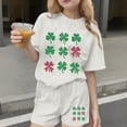 thumbnail image 2 of LckLvx Girls Boys St Patricks Outfit Cute Shamrock Graphic Short Sleeve T-Shirt and Shorts Kids Casual 2 Piece Outfit, 2 of 7